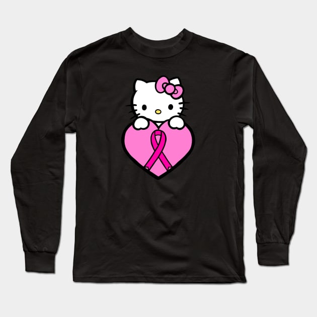 Cartoon cat awareness ribbon (pink) Long Sleeve T-Shirt by CaitlynConnor